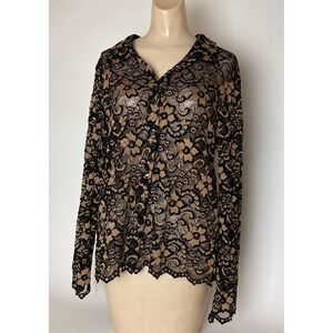 Softwear by Mark Singer Button up Blouse long Sleeve Womens Size XL sheer floral